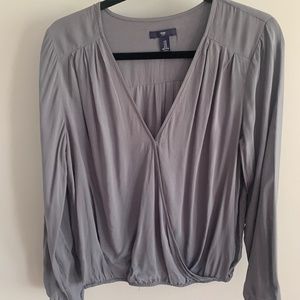 GAP, Gray Long Sleeve V-neck Blouse, Women's Medium